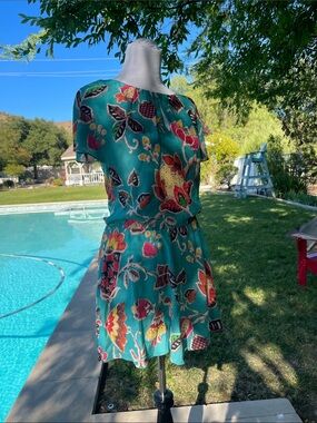 Alice + Olivia Silk Blend Floral Print Mini Dress | Teal Boho | Size 0